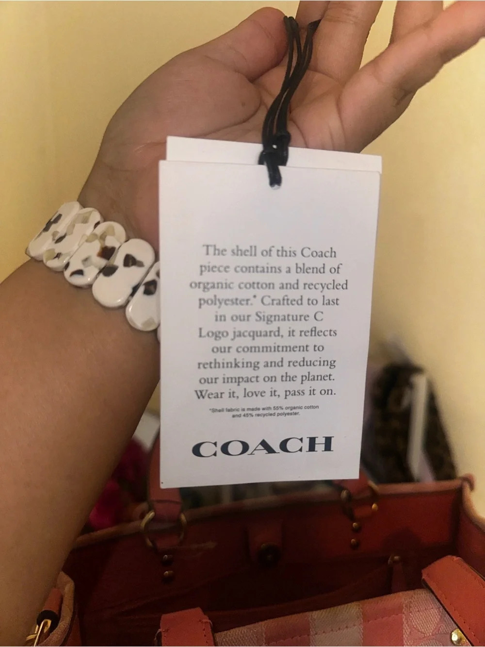 Coach Pink Signature Stripe Tote with Leather Trim
